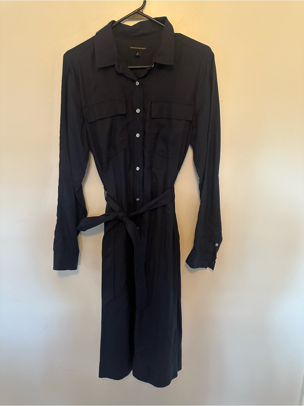 Banana Republic Navy Utility Shirt Dress Long Sleeve Tie Waist Size M